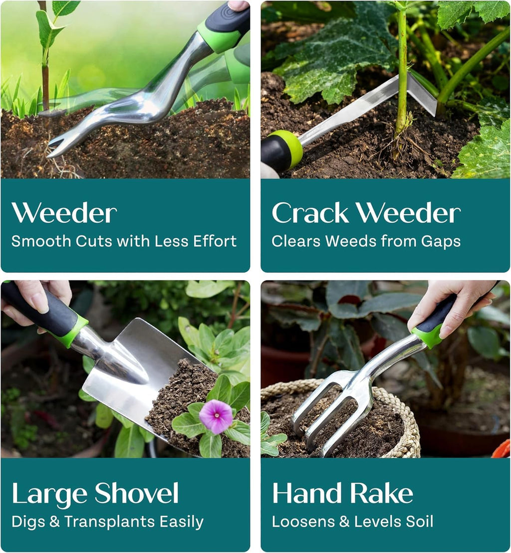 Heavy Duty Gardening Tools - Gardening Gifts for Women, Men, Mom, Dad - Durable, Ergonomic Garden Tools Set (Floral)