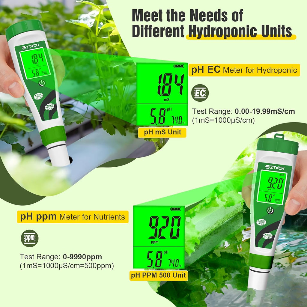 Hydroponic pH EC Meter, Water pH TDS PPM Meter | for Reservoir Nutrient Solution, pH EC Meter for Water Hydroponic DWC