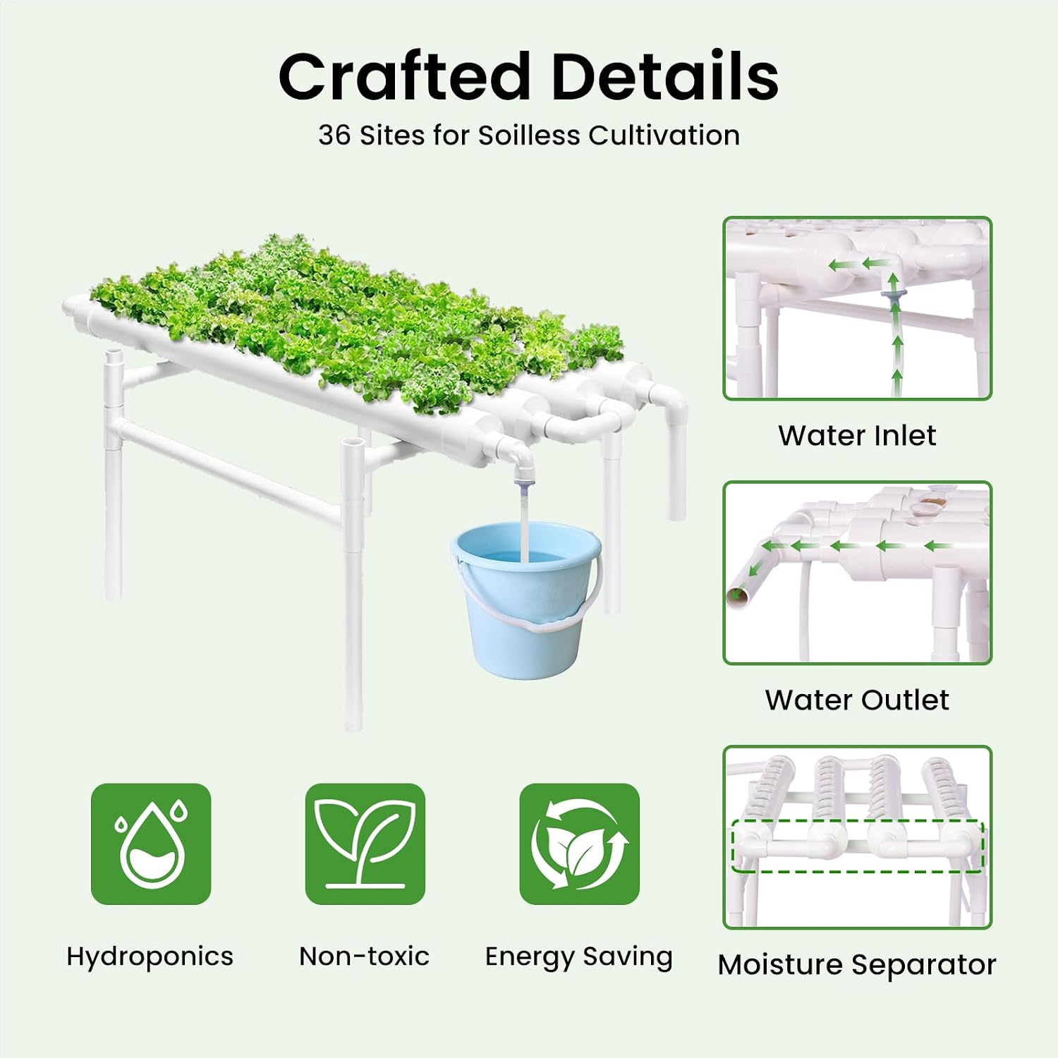 Upgraded Hydroponics Growing System, 36 Plant Sites, 1 Layers 4 Food-Grade PVC-U Pipes,hydroponics Growing System Kits