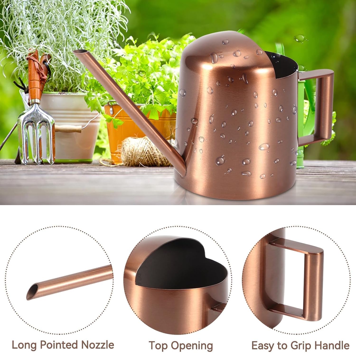 10oz/300ml Watering Can Indoor Plants, Long Spout Small Watering Sprinkling Pot Mini Stainless Steel Water Can Garden