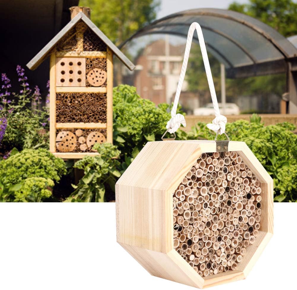 Mason Bee House Wooden Hexagon Bee Habitat Room Hotel Nesting Box Backyard Hanging Decoration