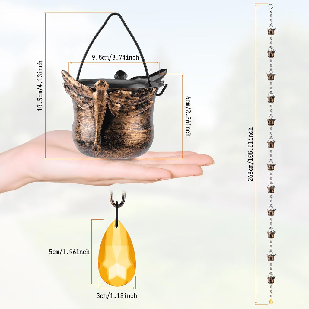 Metal Rain Chains for Gutters, Decorative Cup & Petal Rain Catcher Chains, Outdoor Garden Downspout Diverter Ornaments