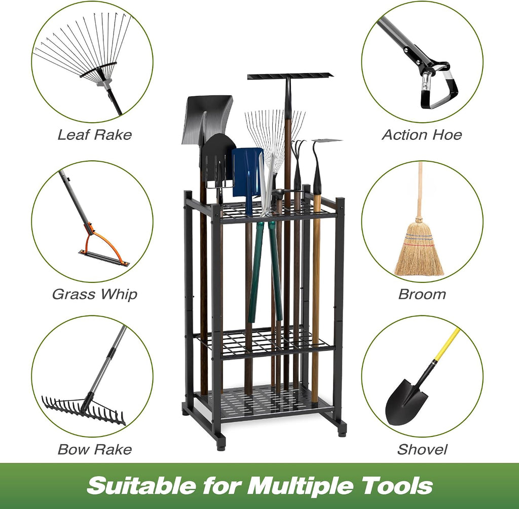 Garden Tool Organizer, Garage Tool Organizer & Garage Organization, Heavy Duty Steel Tool Storage Rack Holds 35 Rakes