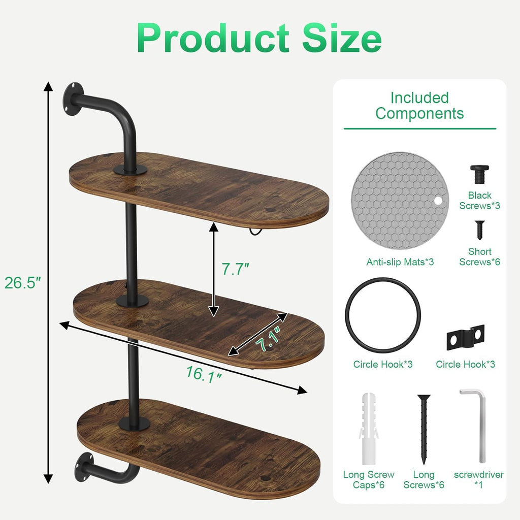 Rotating Window Plant Shelves with 3 Anti-slip Mats, 3 Tier Plant Stand Indoor Outdoor, Wooden Window Plant Shelf with