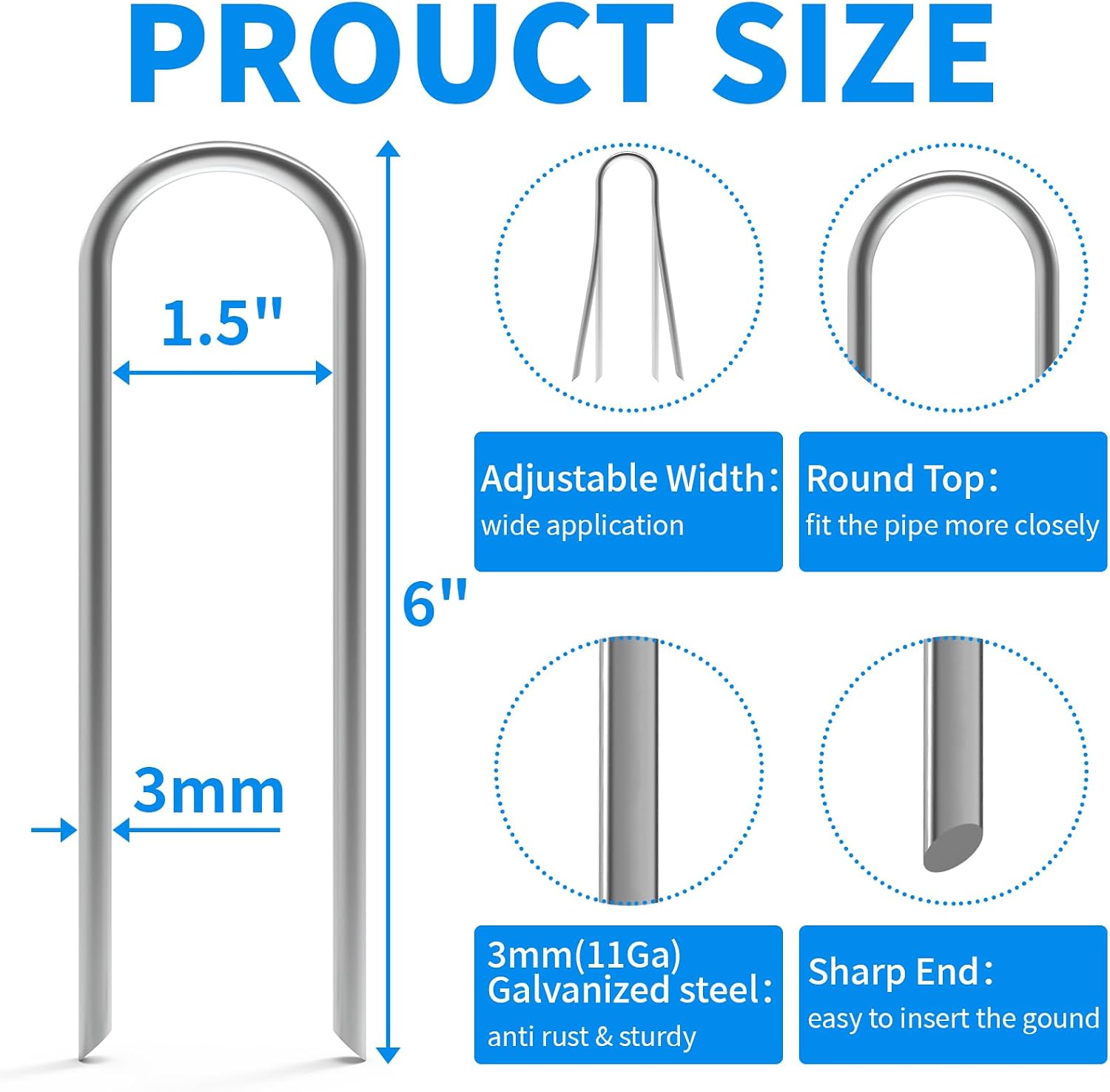 MySit 6 Inch 100 Pack U Shaped Galvanized Drip Irrigation Stakes 11 Gauge | Heavy Duty Landscape Staples Garden Stakes
