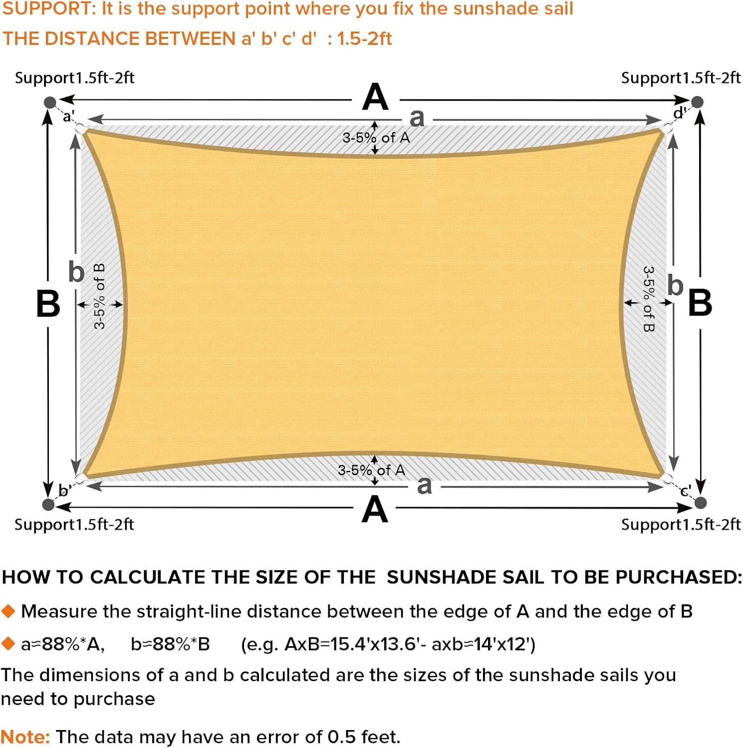 Sun Shade Sail, 12'X16' Sand Rectangle Curved Edged Commercial Grade 185GSM Permeable Outdoor Shade Cloth for Deck