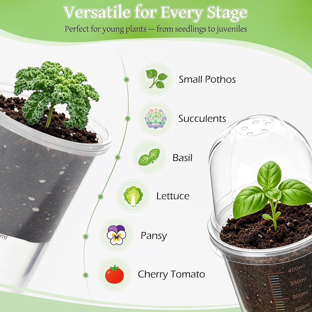 30 Pack 3.5" Self Watering Propagation Pots, Seed Starter Cups with Dome | Large Dual-Layer Clear Pots, Vent Dome