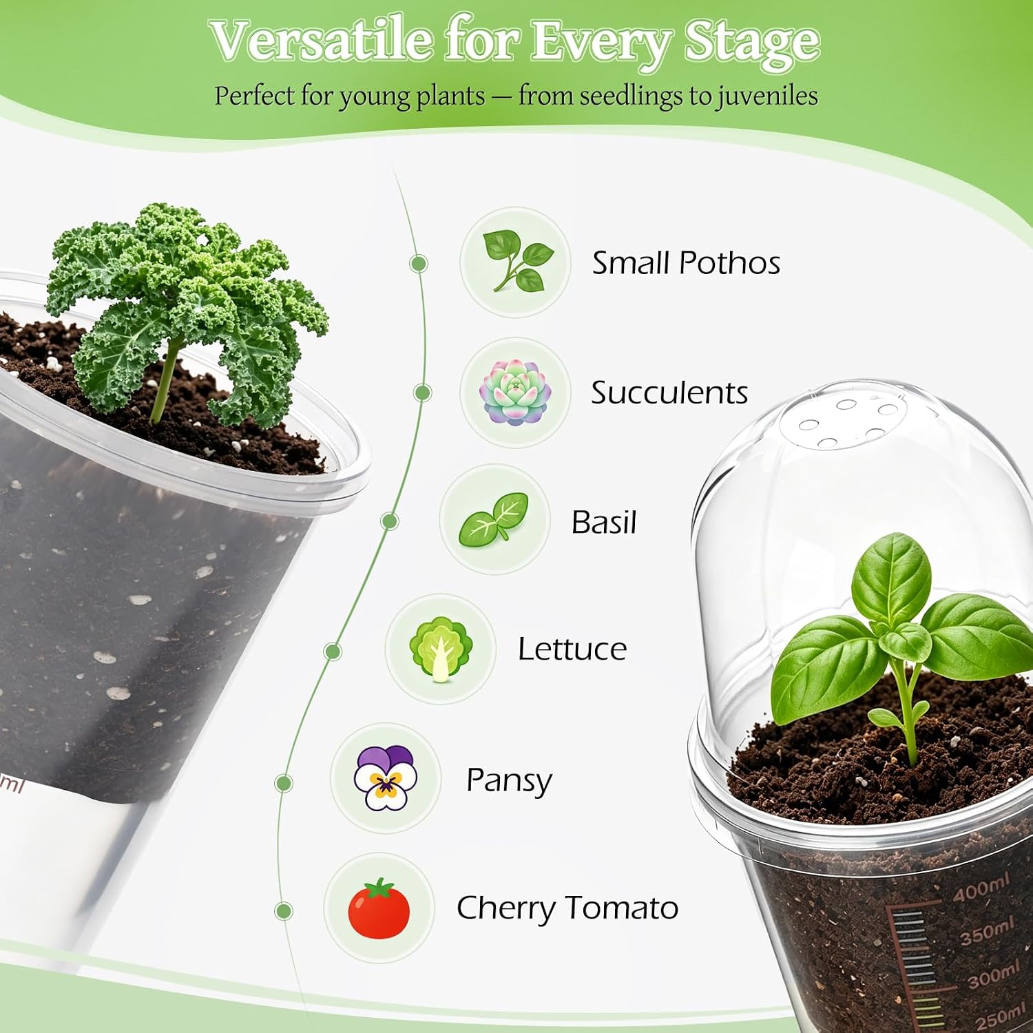 30 Pack 3.5" Self Watering Propagation Pots, Seed Starter Cups with Dome | Large Dual-Layer Clear Pots, Vent Dome
