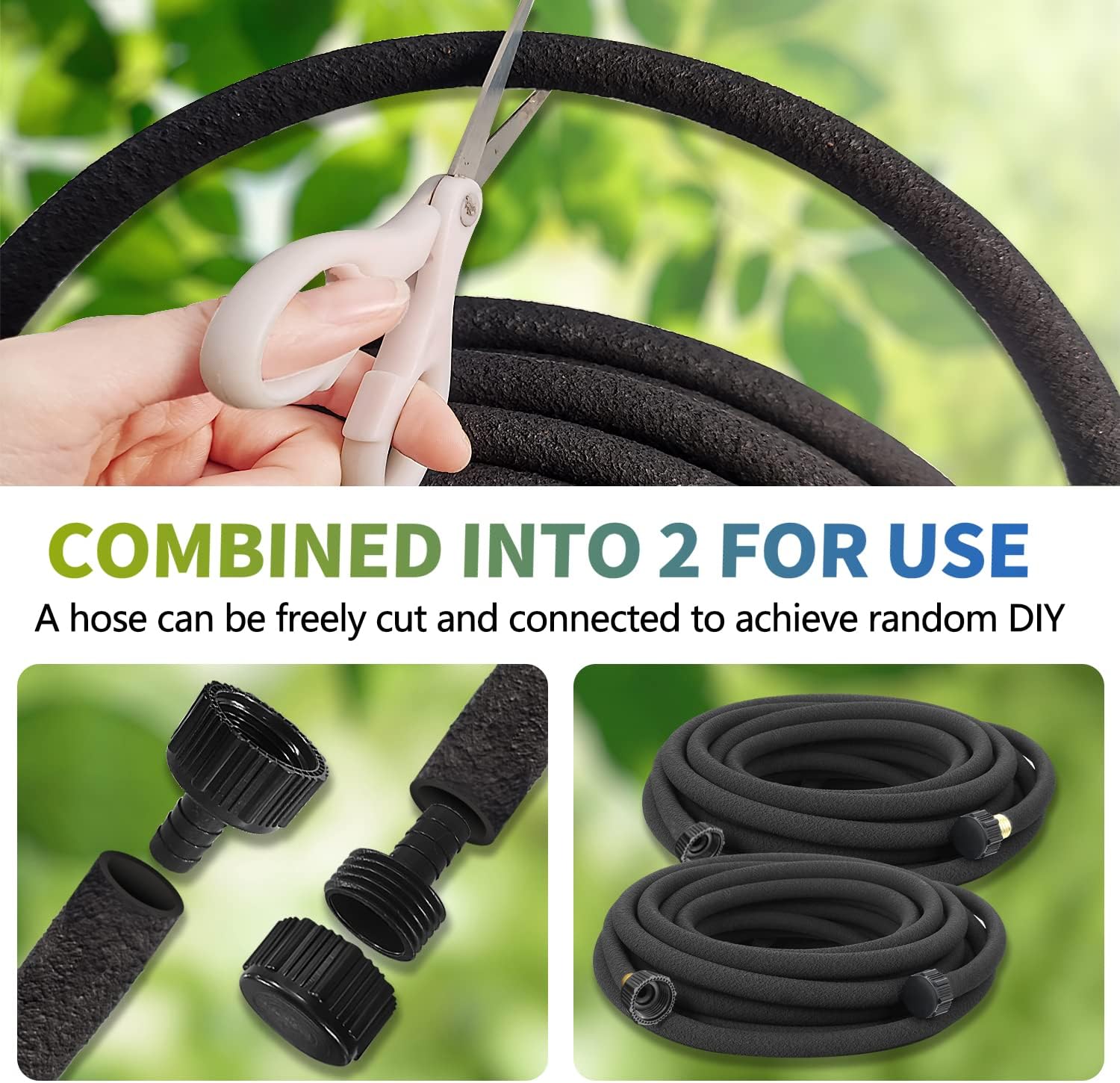 3 Pack Short Soaker Hose 15 Ft for Garden Beds, 1/2’’ 50 ft Soaker Hose for Foundation Watering, 70% Water Saving Drip
