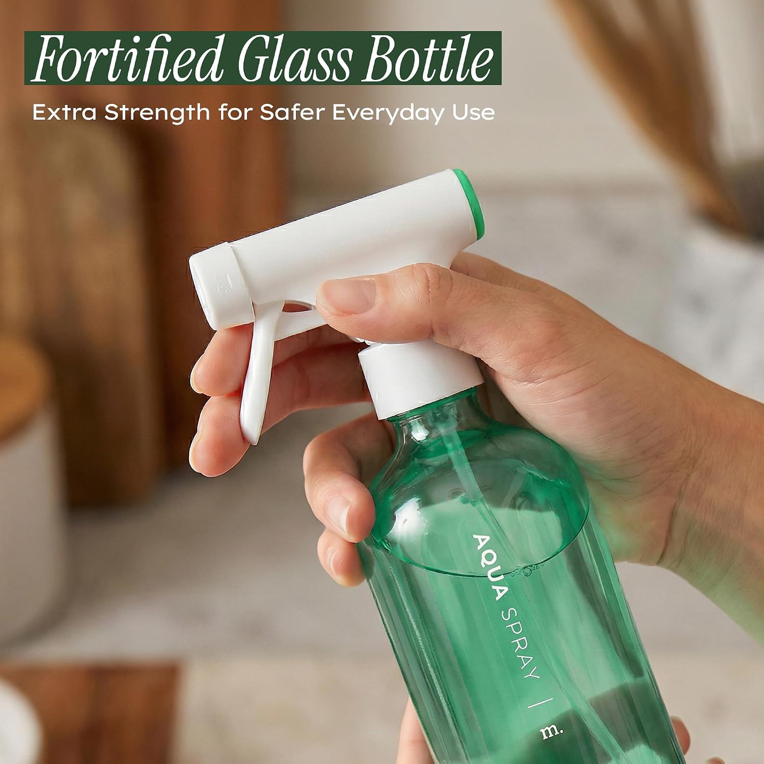 MaisoNovo Green Glass Spray Bottle 16.9 oz Pack of 2 - Green Spray Bottles for Plants with Fortified Glass & Fine Mist