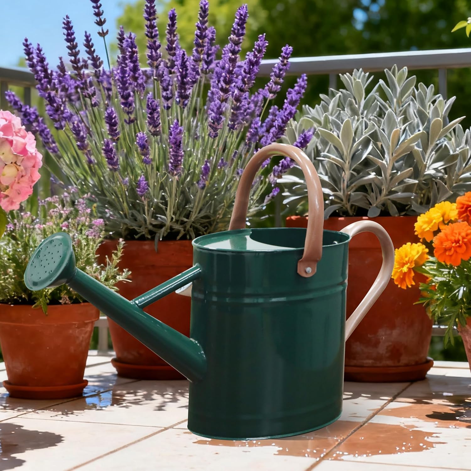 1 Gallon Metal Watering Can for Outdoor Indoor Garden Plants，Green | Movable Handle，With Removable Spout, Can Choose