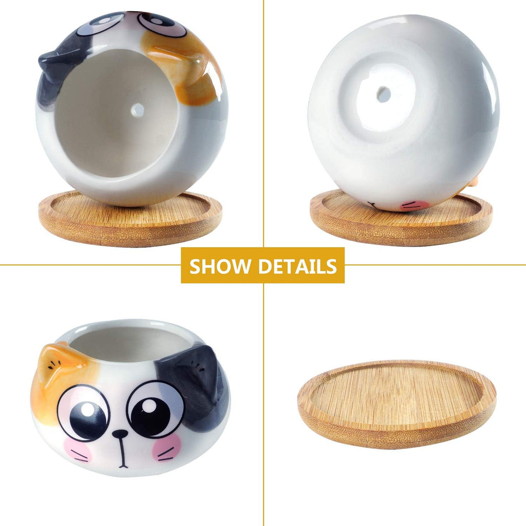 3.6Inch Cat Pot for Plant, Cat Planter Succulent Pot with Drainage Set of 6 | Tiny Animal Planter, Small Ceramic Air