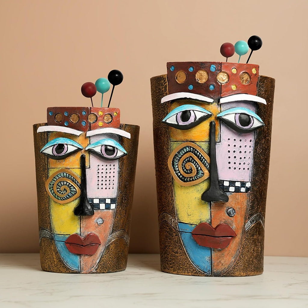 Picasso Face Planter Pots Colorful Abstract Art Planters with Facial Expressions Handmade Resin Funny Funky Plant Pots