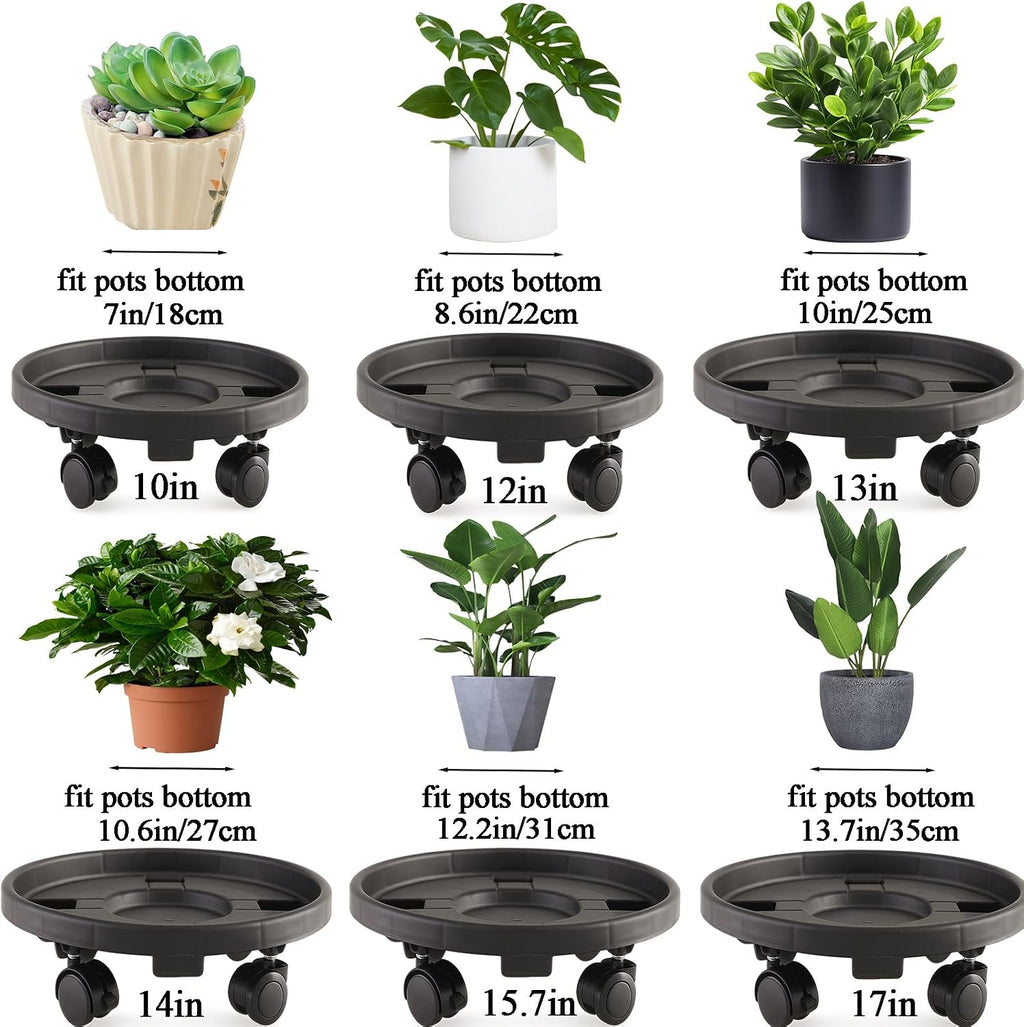 Rolling Plant Stand Outdoor 3 Pack 14 Inch Plant Caddy with Wheels, Black | Durable plant platform, smooth mobility for