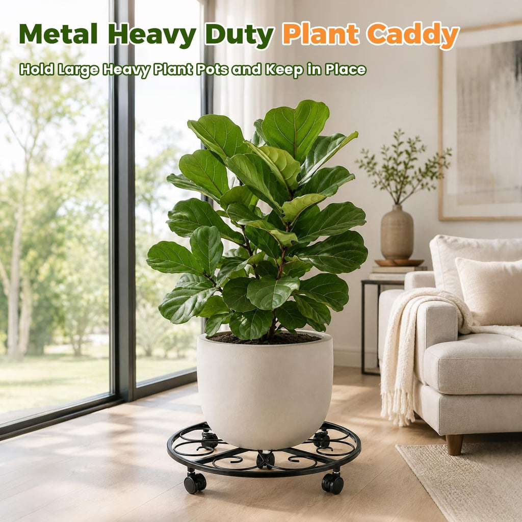 3 Packs 20” Plant Caddy with Wheels Metal Plant Stand on Wheels for Indoor and Outdoor Plants Rolling Plant Stand with