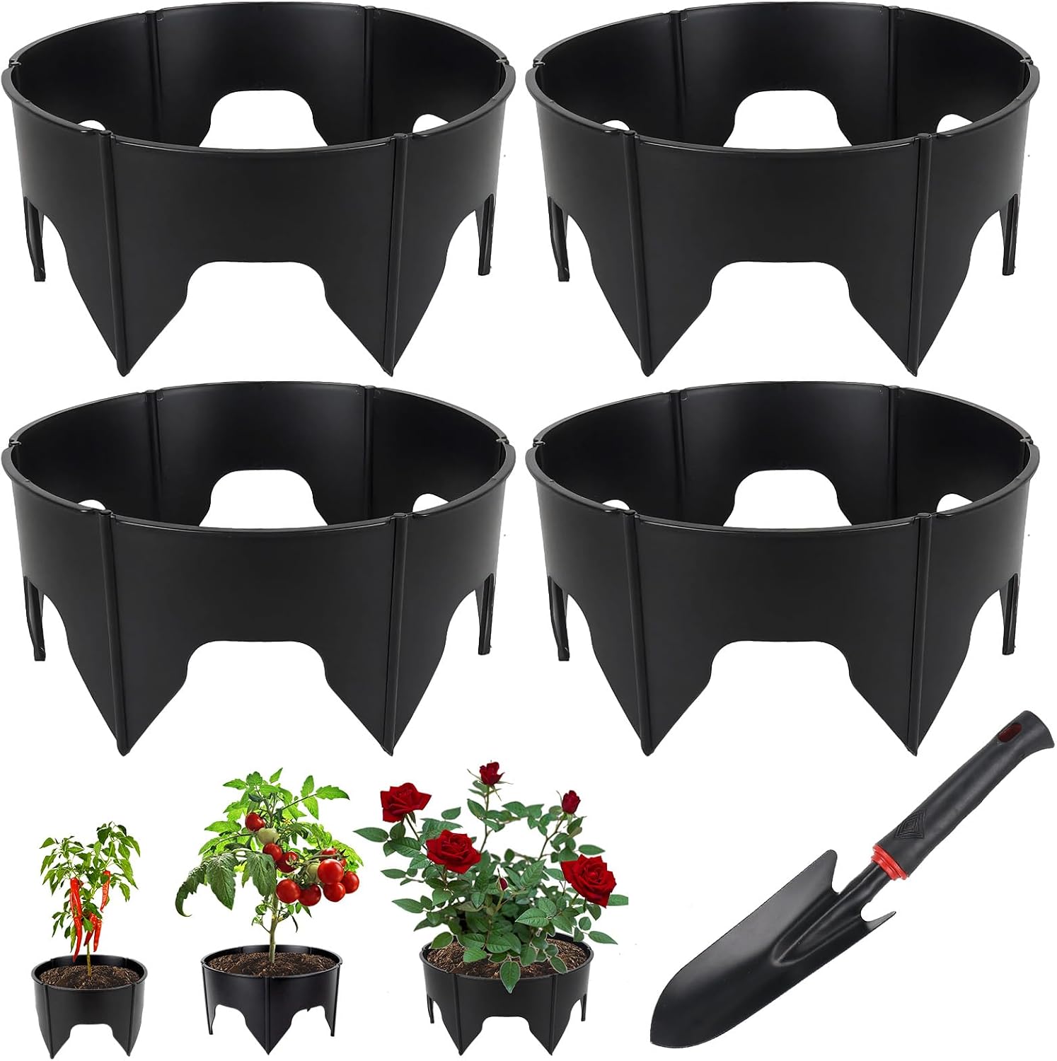 48PCS Planting Grow Rings with Shovel, Diameter Range 8.3-15.7in Adjustable Round Plant Support Garden Circle Ring for