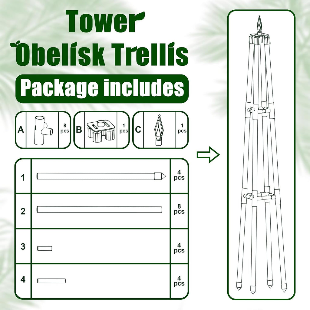 4FT Obelisk Trellis for Climbing Plants Outdoor, 16mm Rust-Proof Extra Thickened Plastic-Coated Metal Pipes, Indoor