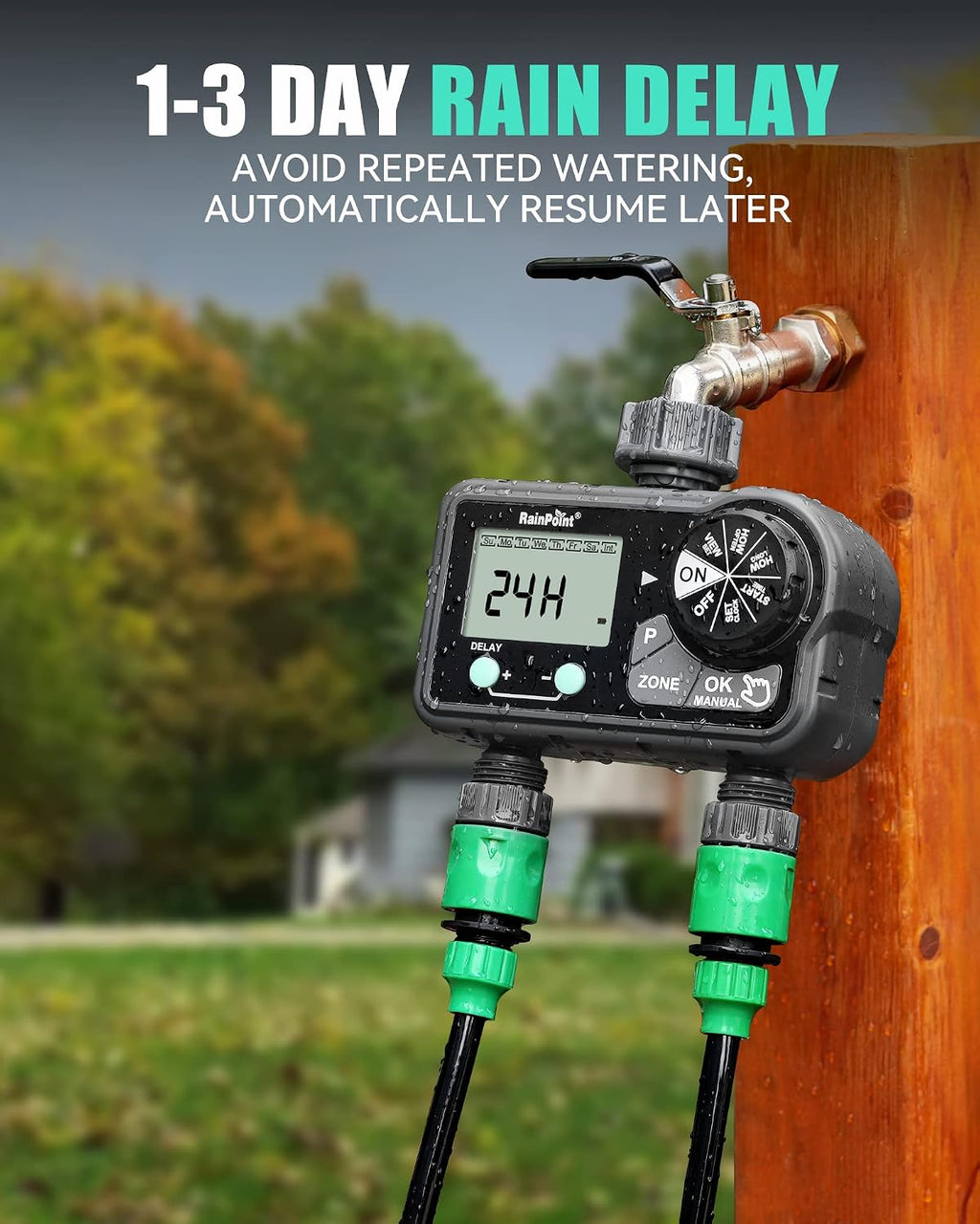 RAINPOINT Sprinkler Timer with 3 Different Programs, Hose Timer for Garden Hose with Rain Delay/Manual