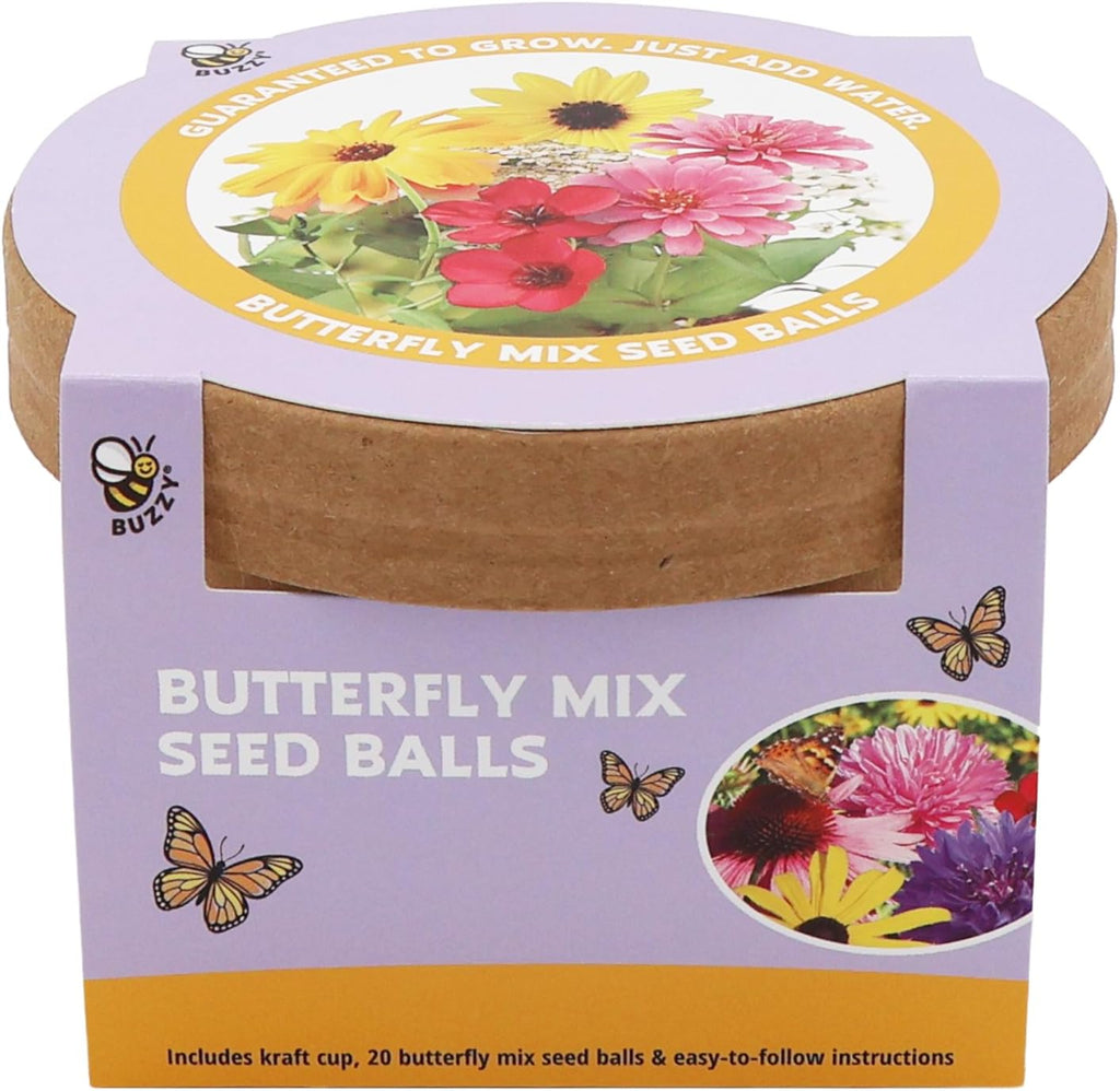 BUZZY Seeds 20 Colorful Wildflower Seed Balls – Toss, Scatter, and Grow a Garden of Bright Blooms, Over 50 Seeds Per