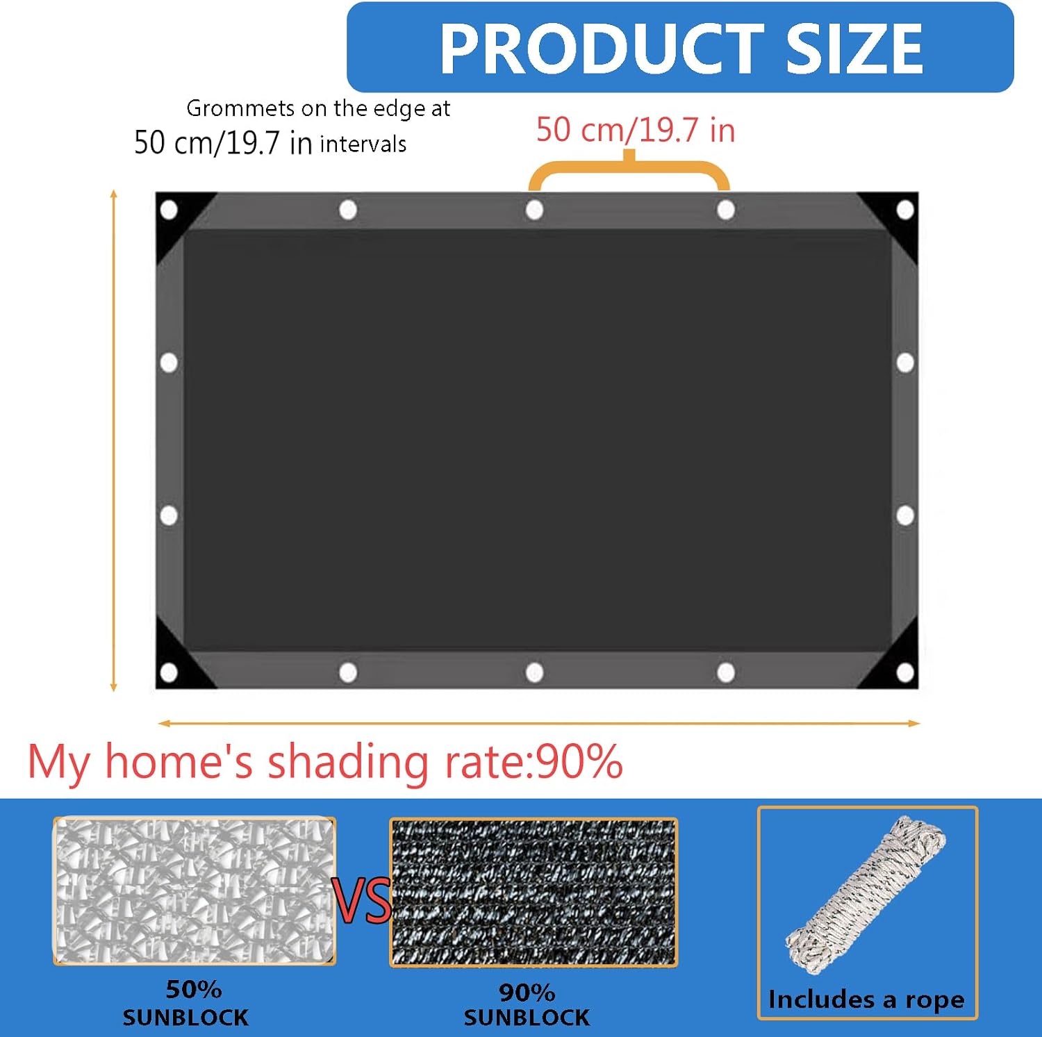 90% Shade Cloth for Garden- Breathable Mesh Tarp for Vegetables & Plants, Outdoor Patio Sun Shade with Grommets