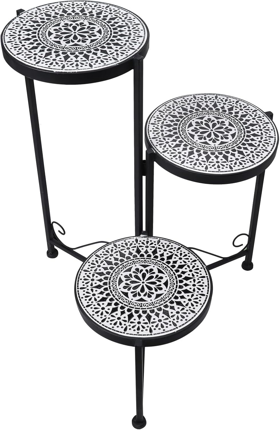 3 Tier Mosaic Corner Plant Stand Foldable Display Shelf Black | Tall Plant Holder Space-Saving Corner Design Perfect