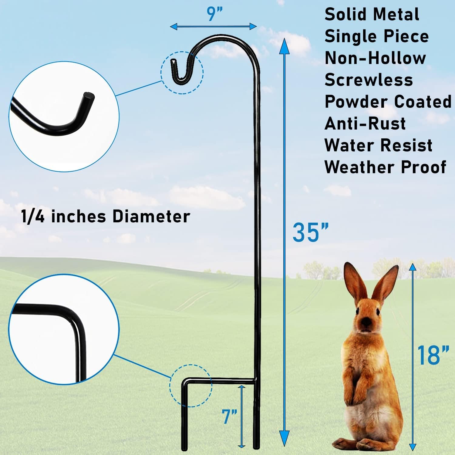 Ashman Shepherd's Hooks 35 Inch (4 Pack), Black, Made of Premium Metal for Hanging SolarLights, Bird Feeders, Mason