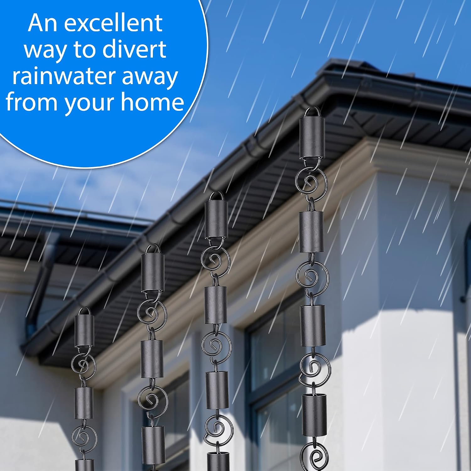 Spiral Rain Chains for Gutters 8.5ft Black
