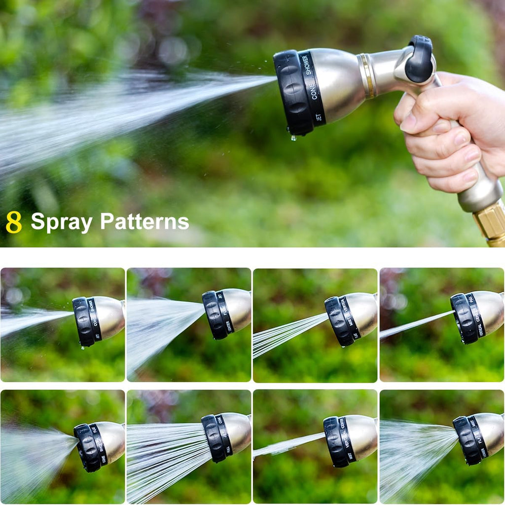 FANHAO Metal Thumb Control Garden Hose Nozzle Heavy Duty, 8 Spray Patterns | Rustproof Zinc Alloy Water Hose Sprayer