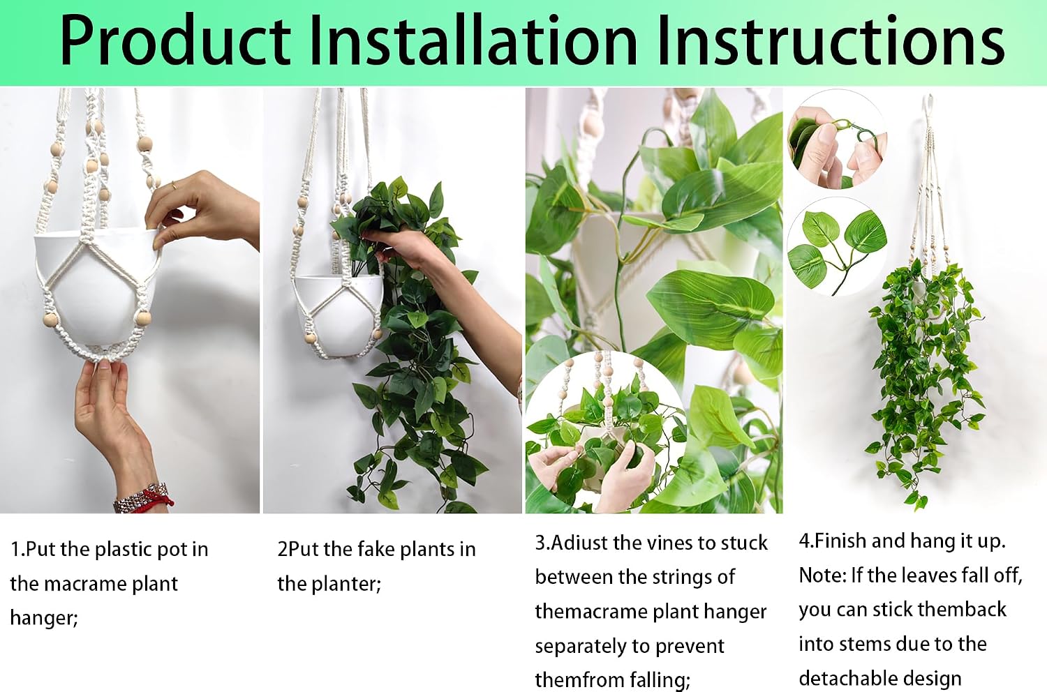 Comtelek 2 Packs Fake Hanging Plant with Pots for Home Decor Artificial Hanging Basket Plants Macrame Plant Hanger with