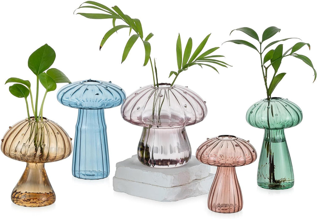 Glasseam Mushroom Plant Propagation Stations: 5 Pcs Glass Propagation Vases | Colored, Hand-Blown, Small Hydroponic