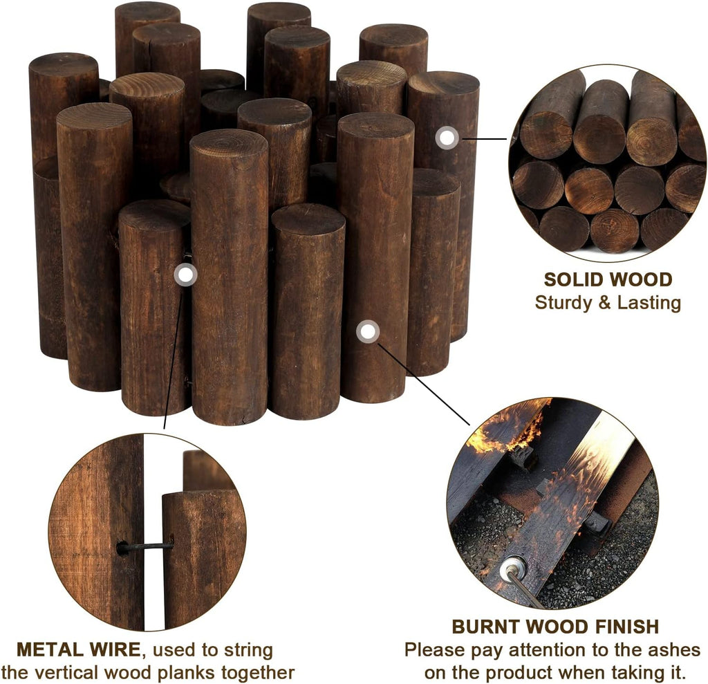 WORTH Wooden Log Rolls Garden Edging, 6.5" H x 47" L Landscape Lawn Border | Decorative Burnt Wood Finish Outdoor