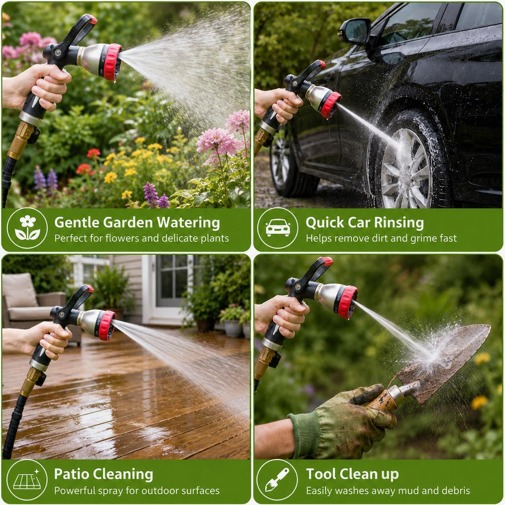 FANHAO Fireman Style Garden Hose Nozzle Heavy Duty Metal, 8 Spray Patterns | Large Lever Control, Non-Slip Ergonomic