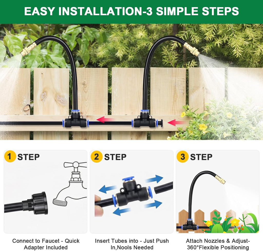 Drip Irrigation System, 2026-Upgrade 100Ft 1/4" Garden Watering System with 24 Pcs 360° Adjustable Copper Nozzles, DIY