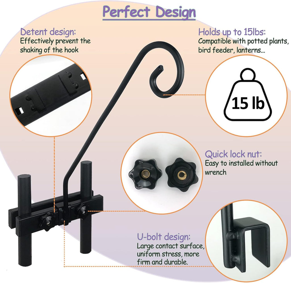 Deck Hook Rail Suitable for Hanging Flower Baskets Wind Chimes Planters Bird Feeders Lights, Heavy Duty Pole Long 16.5