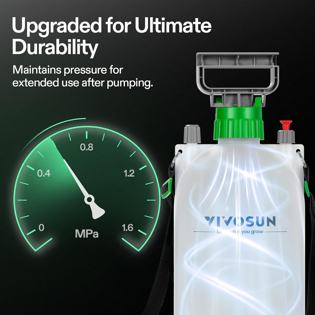 VIVOSUN 1.8 Gal/7L Pump Sprayer, Garden Water Sprayer | for Plants, Weeds & Lawn Care, with 3 Nozzles, 50'' Long Hose &
