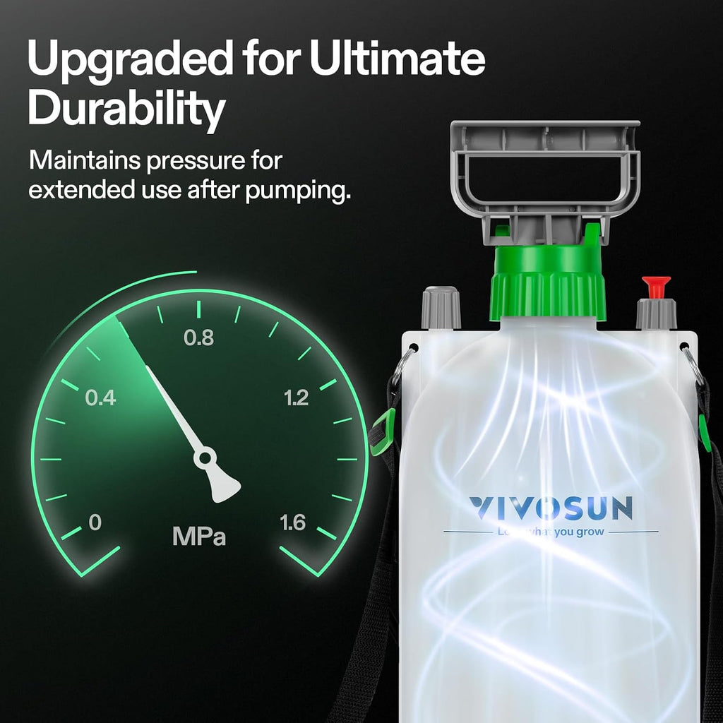VIVOSUN 2.1 Gal/8L Pump Sprayer, Garden Water Sprayer | for Plants, Weeds & Lawn Care, with 3 Nozzles, 50'' Long Hose &