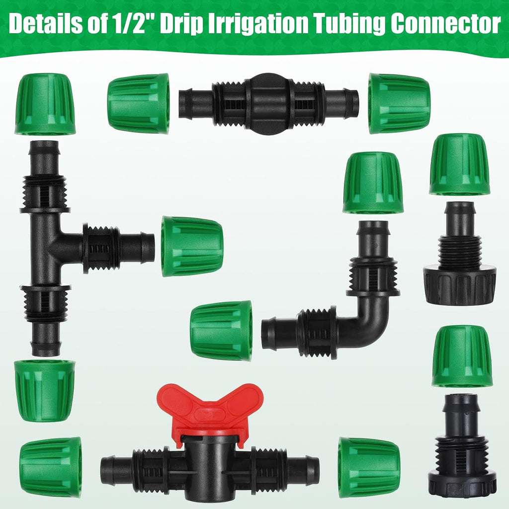 28 Pcs 1/2 Inch Drip Irrigation Fittings Kits,Drip Hose Connector | For 1/2" Irrigation Tubing(1/2" ID x0.6-0.63"OD)