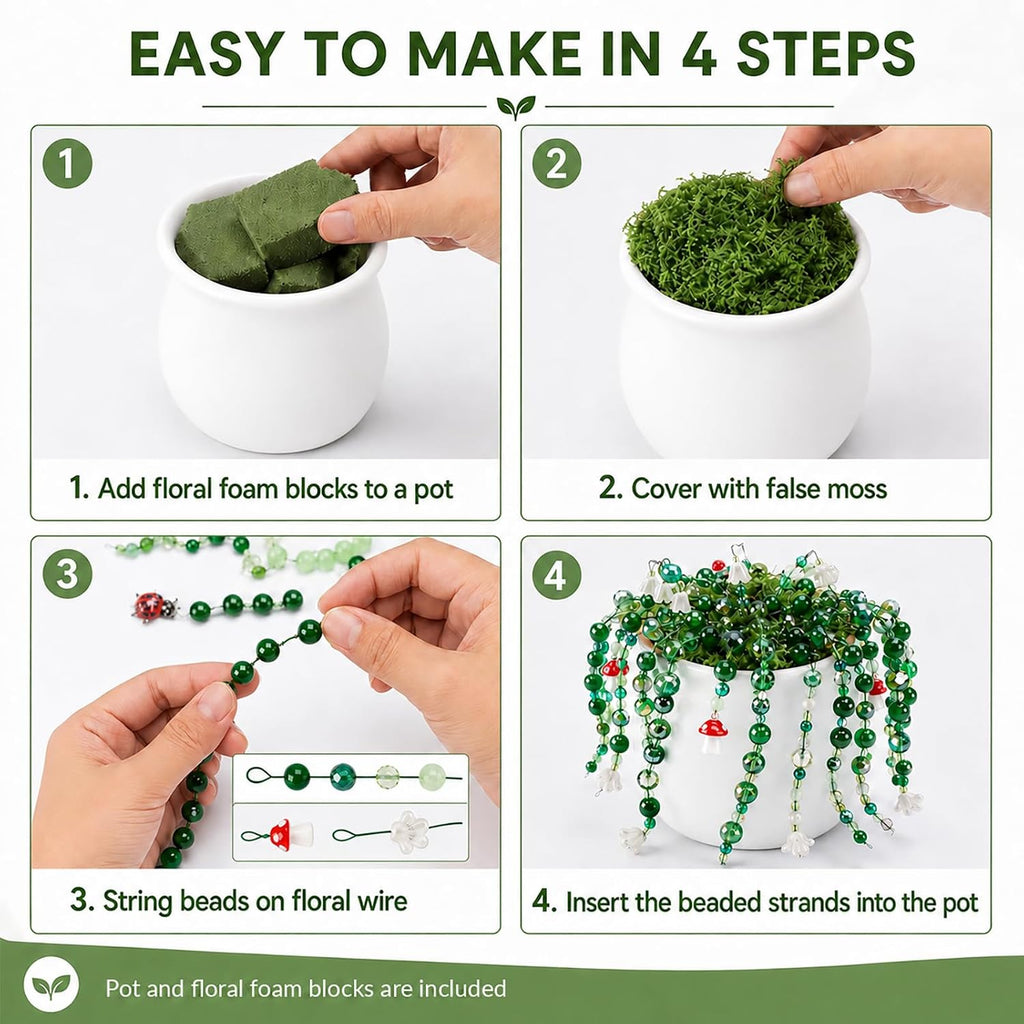 Scvotier Beaded Plant Kits with Wire and Beads (Complete Kit with Pots & Foam)