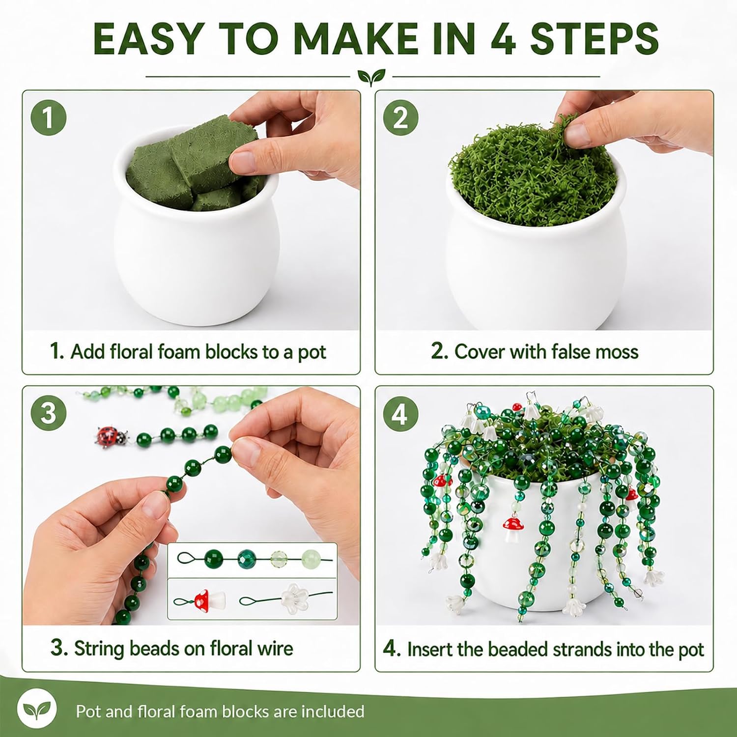 Scvotier Beaded Plant Kits with Wire and Beads (Complete Kit with Pots & Foam)