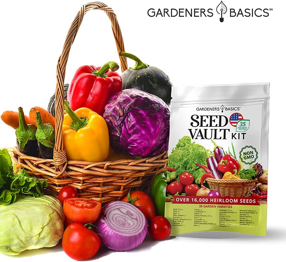 Gardeners Basics Survival Seed Vault Kit, Vegetable Seeds for Planting | 35 heirloom, non-GMO, non-hybrid