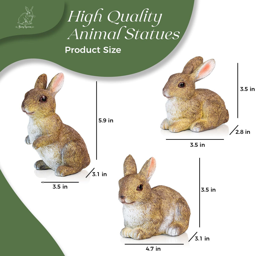 3 Pcs Bunny Decor Figurines Garden Decorations, Cute Bunny Yard Statues Outdoor, Easter Rabbit Statues, Hand-Painted