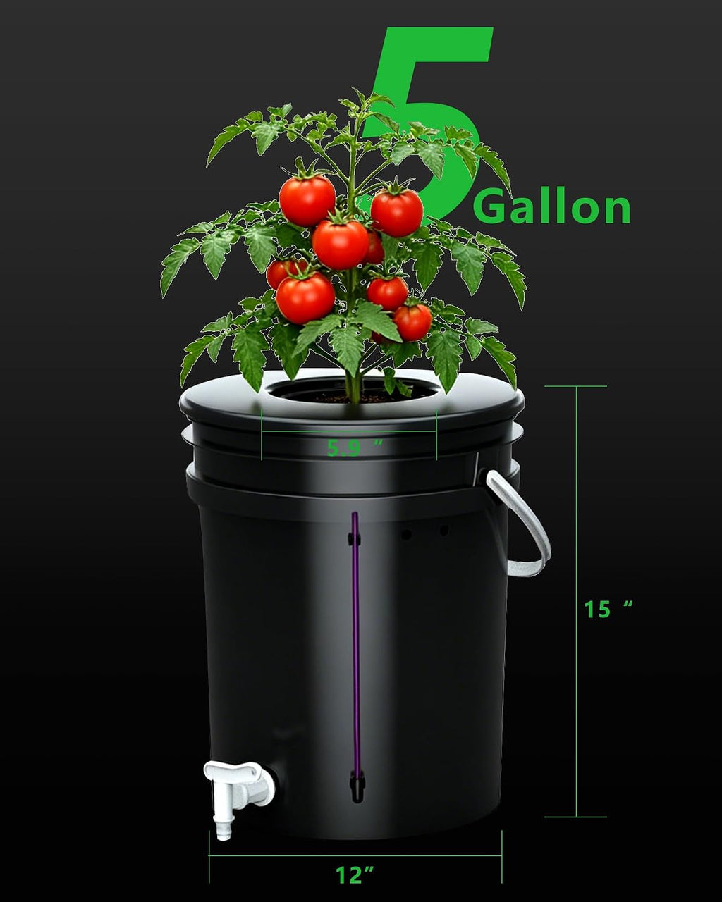 2 Buckets 5 Gallon DWC Hydroponic System, Built-in Drain Tap, Top Drip Kit with 12W 4-Outlet Air Pump, Rockwool, Clay