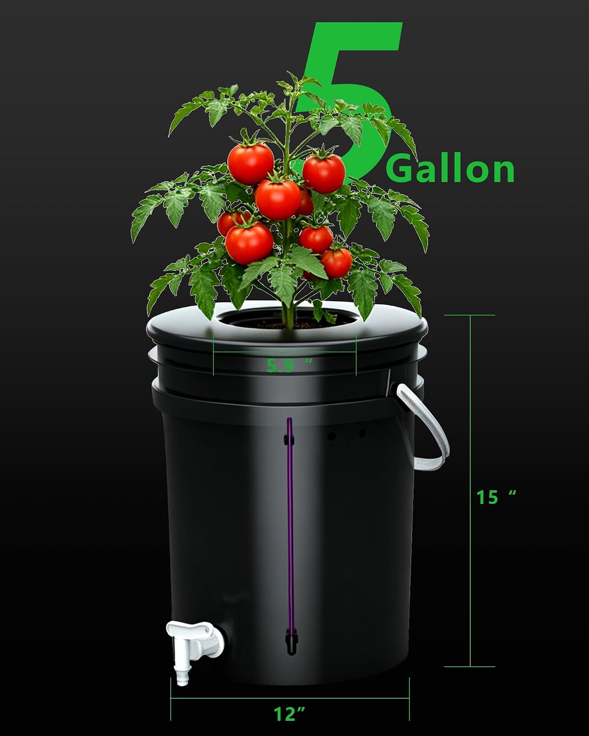 2 Buckets 5 Gallon DWC Hydroponic System, Built-in Drain Tap, Top Drip Kit with 12W 4-Outlet Air Pump, Rockwool, Clay
