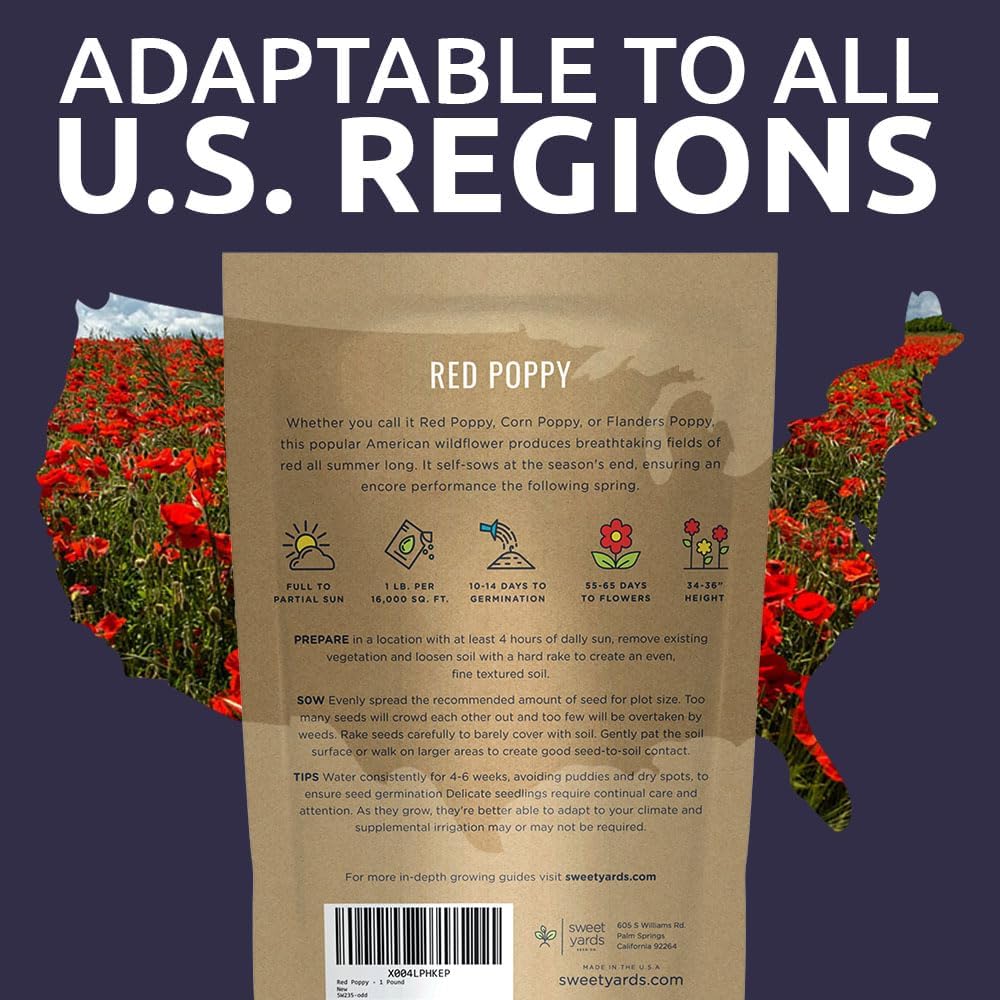 Red Poppy Seeds for Planting - Bulk 1 Pound Bag - Over 3,200,000 Wildflower Seeds