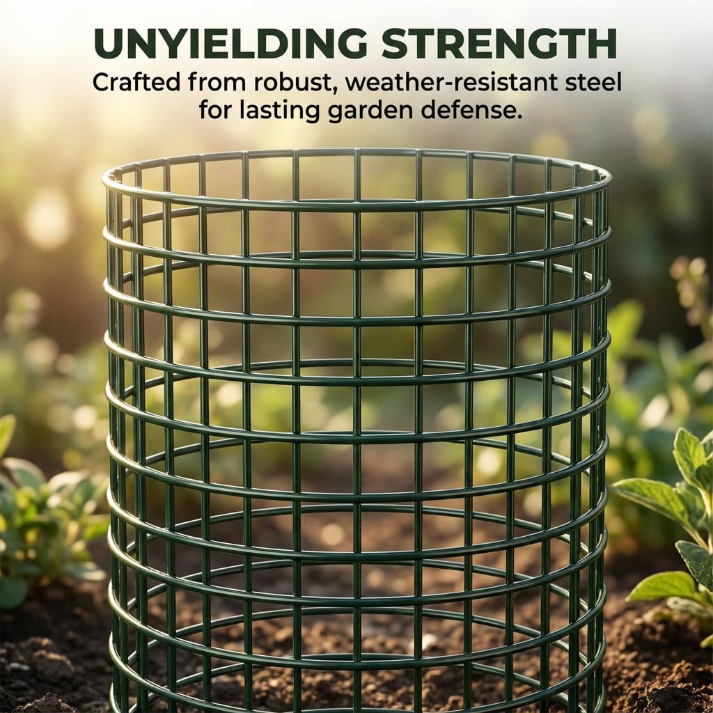 3Pack 17x14 Inch Green Coated Galvanized Wire Plant Protectors, 9Pcs Mesh Cloches with Stakes & Zip Ties, Chicken Wire
