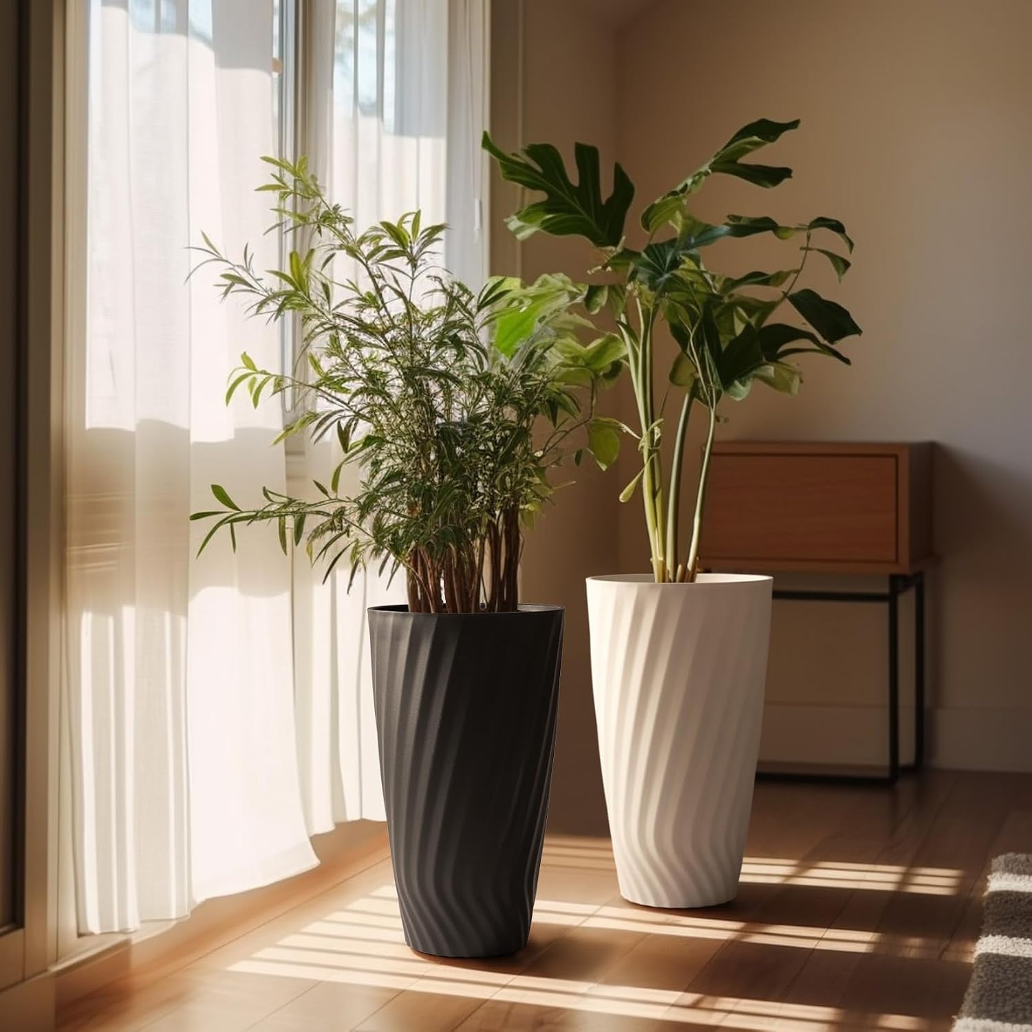 La Jolie Maison 24 Inch Tall Planter, Large Decorative Plant Pot, Black | Tall Round Planter for Indoor and Outdoor