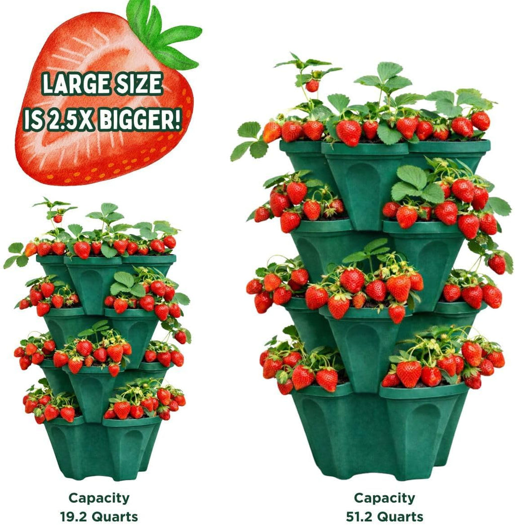 Large Vertical Planter Tower – 4 Tier Stackable Garden Planter, 16 Plant Sites, Commercial Grade Strawberry Planter