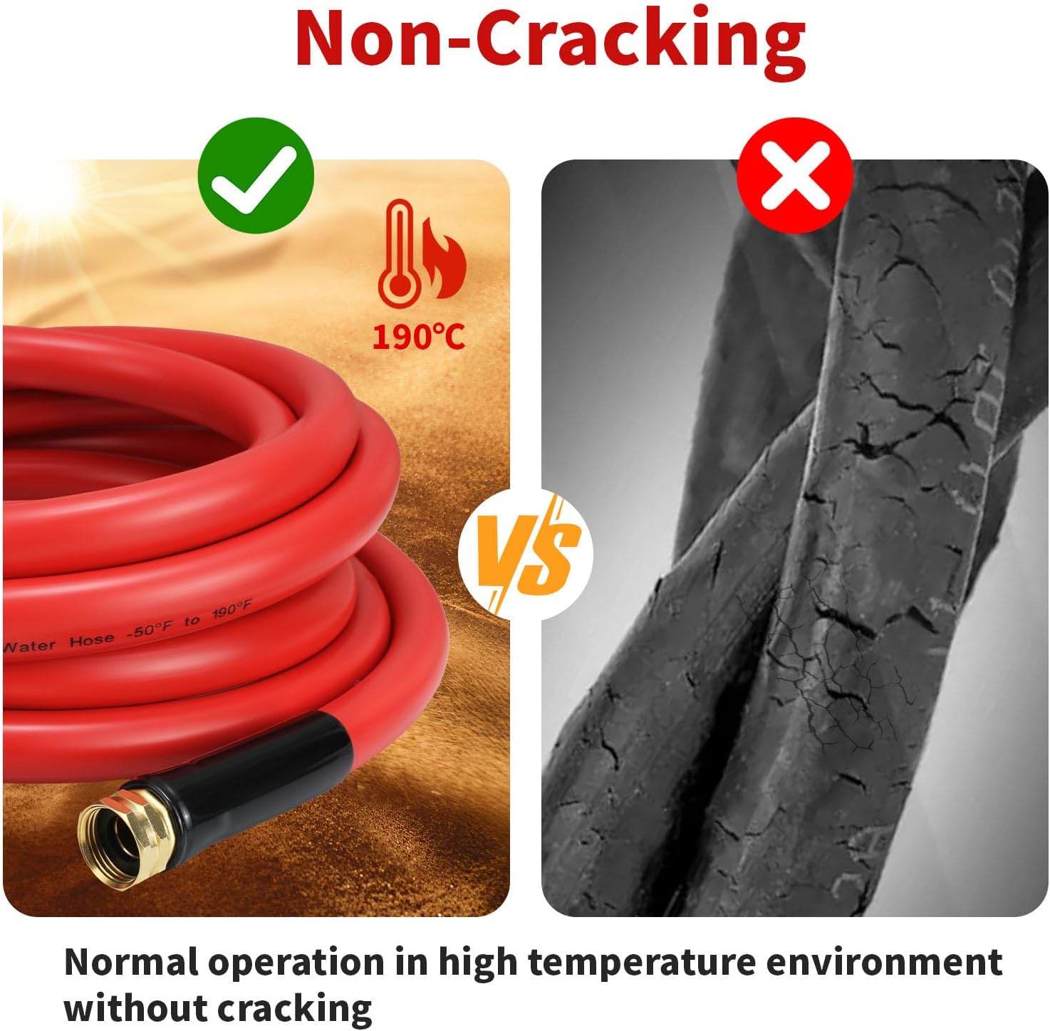 Garden Hose 50ft x 5/8” Hot/Cold Water Hose, -50°F to 190°F, Red | 600PSI Burst, Flexible & Lightweight, Upgraded