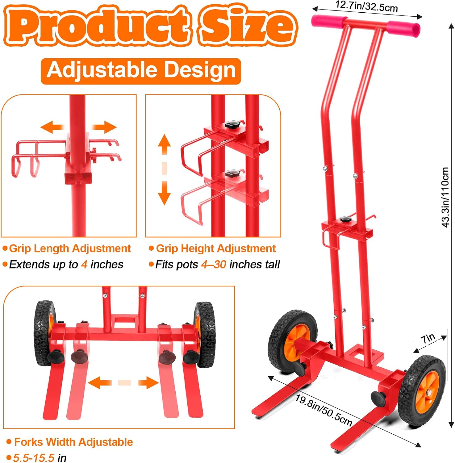 Plant Caddy with Wheels, Heavy Duty Plant Dolly Caddy Cart, 175LBS Plant Mover Cart with Adjustable Grabbing Arm