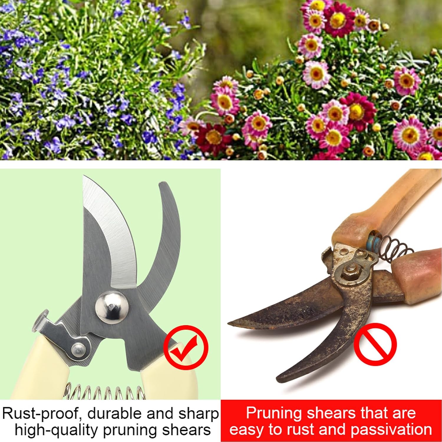 6PCS Premium garden shears, pruning scissors gardening tools, pruners for flower, bushes, rose and fruit tree, use for